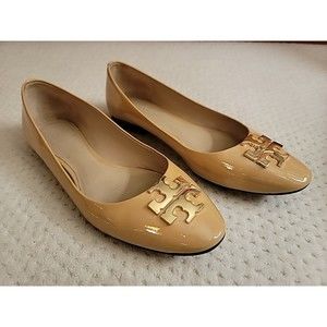 Tory Burch Raleigh Patent Leather Ballet Flats, BEIGE 8.5 EUC